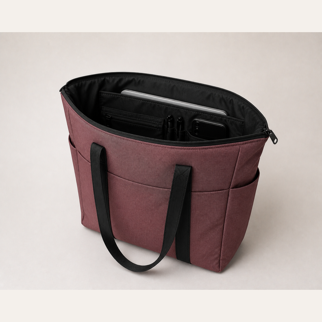 Daily Laptop Tote 14L in Rosewood, open view