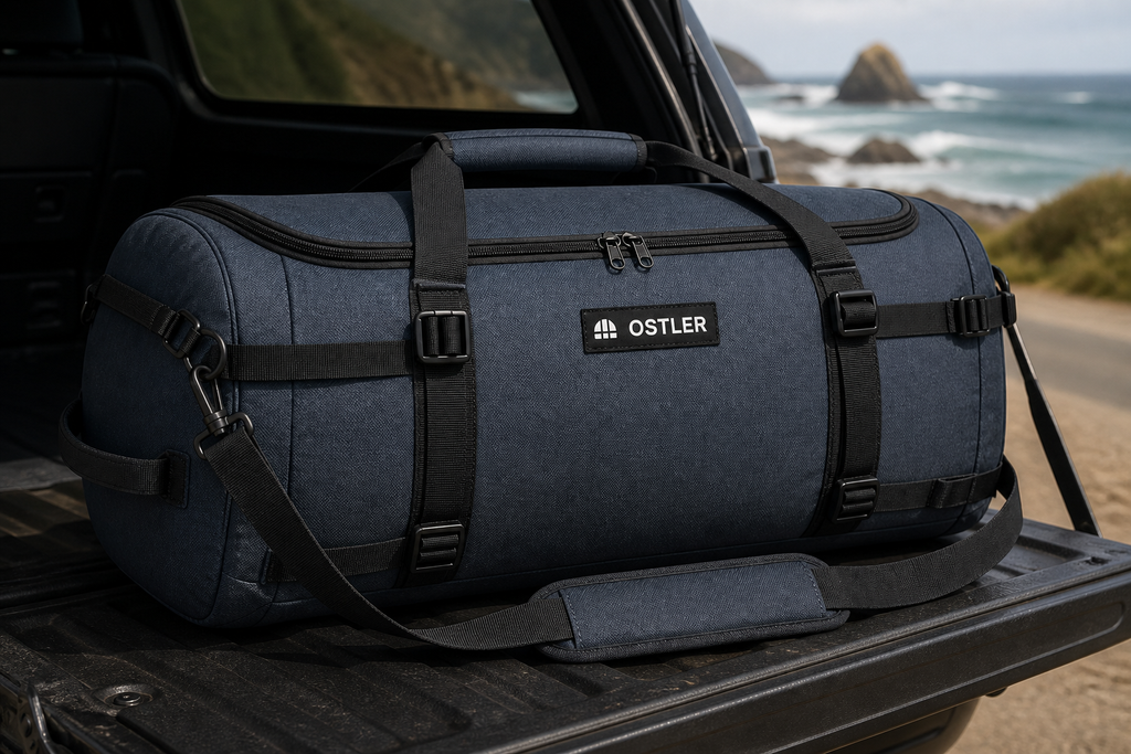 Haul Gear Duffel 60L in Slate, lifestyle view