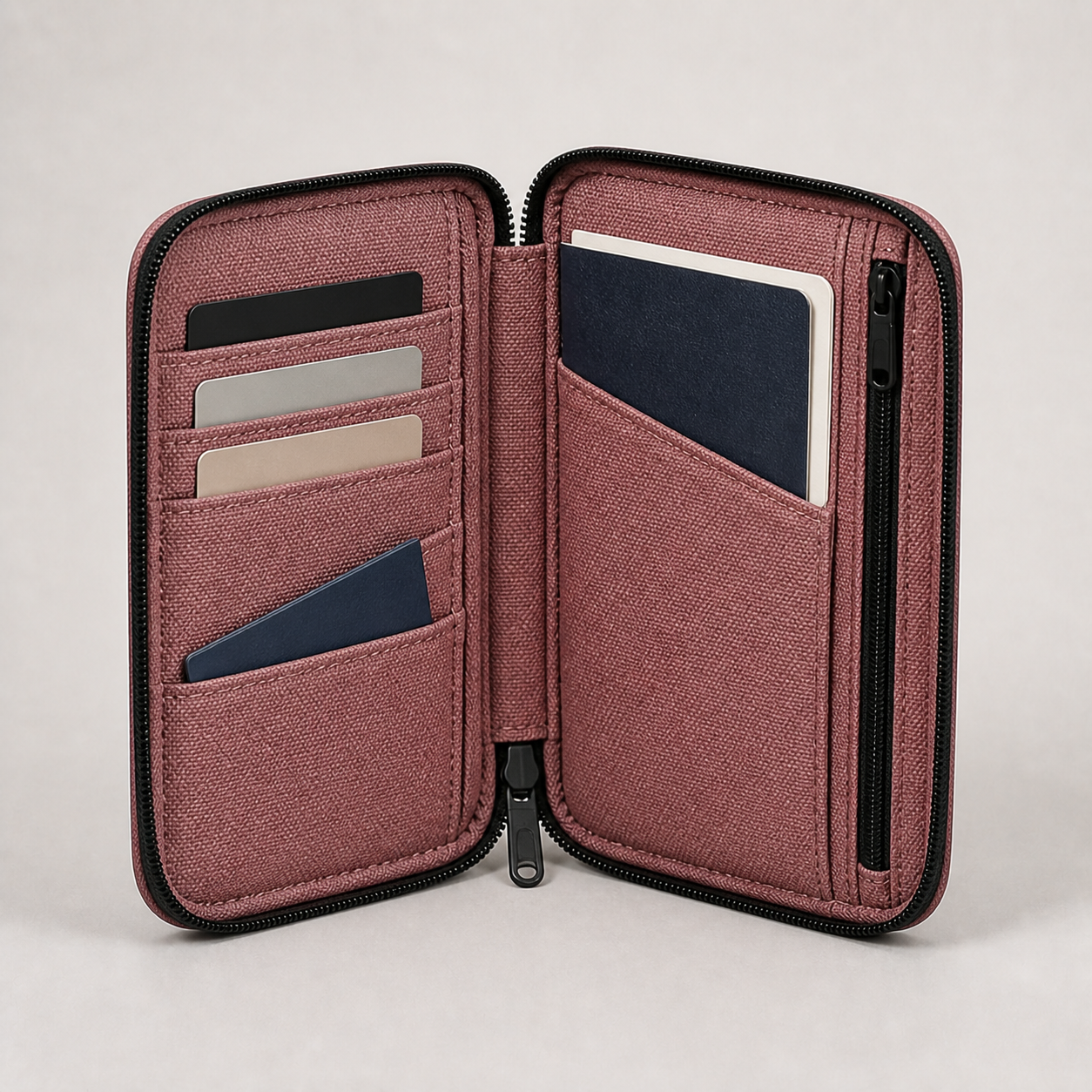 Kit Document Wallet in Rosewood, open view