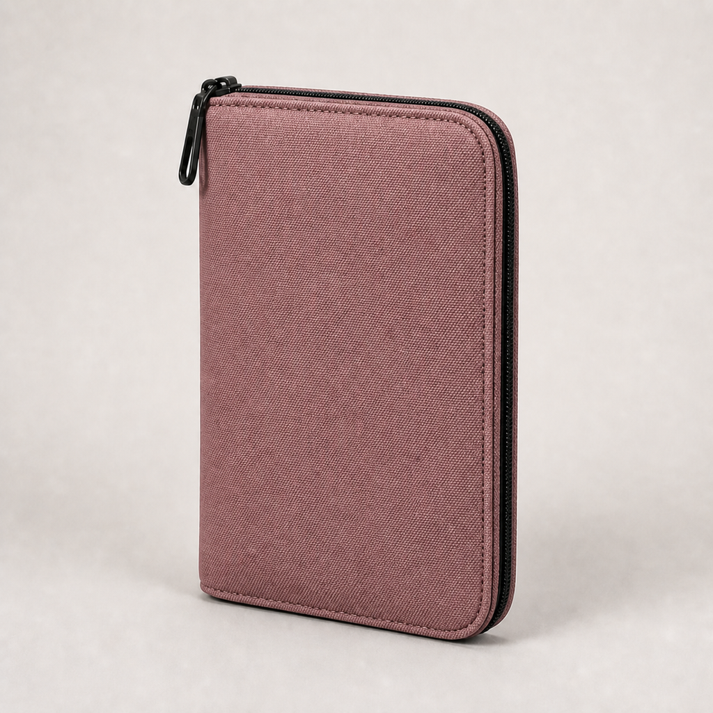 Kit Document Wallet in Rosewood, three-quarter view