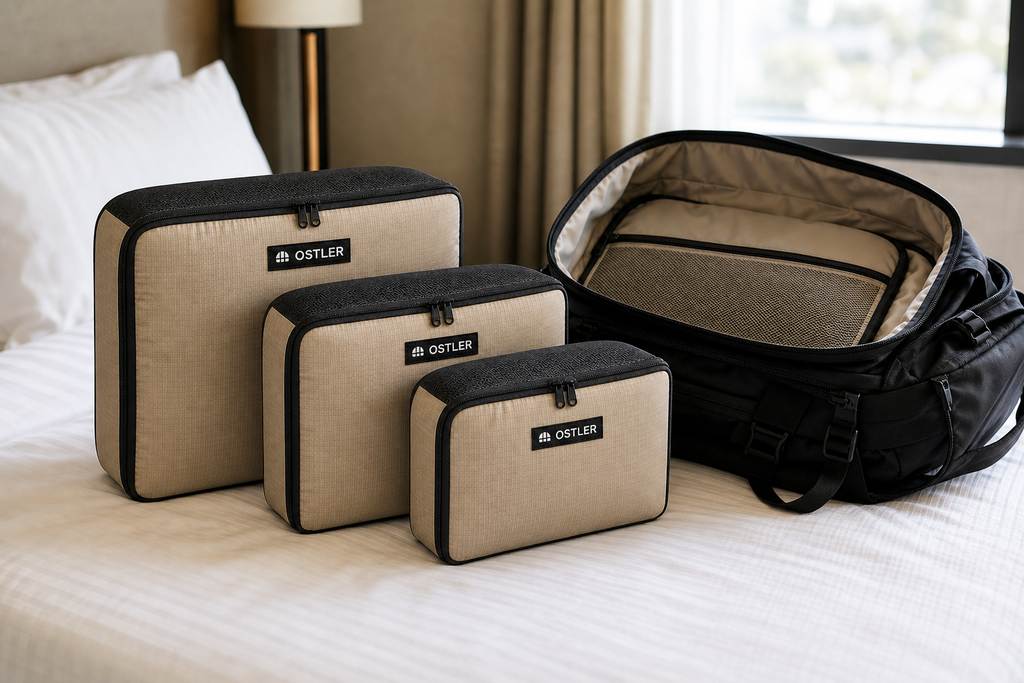 Kit Packing Cube Set (3) in Sand, lifestyle view