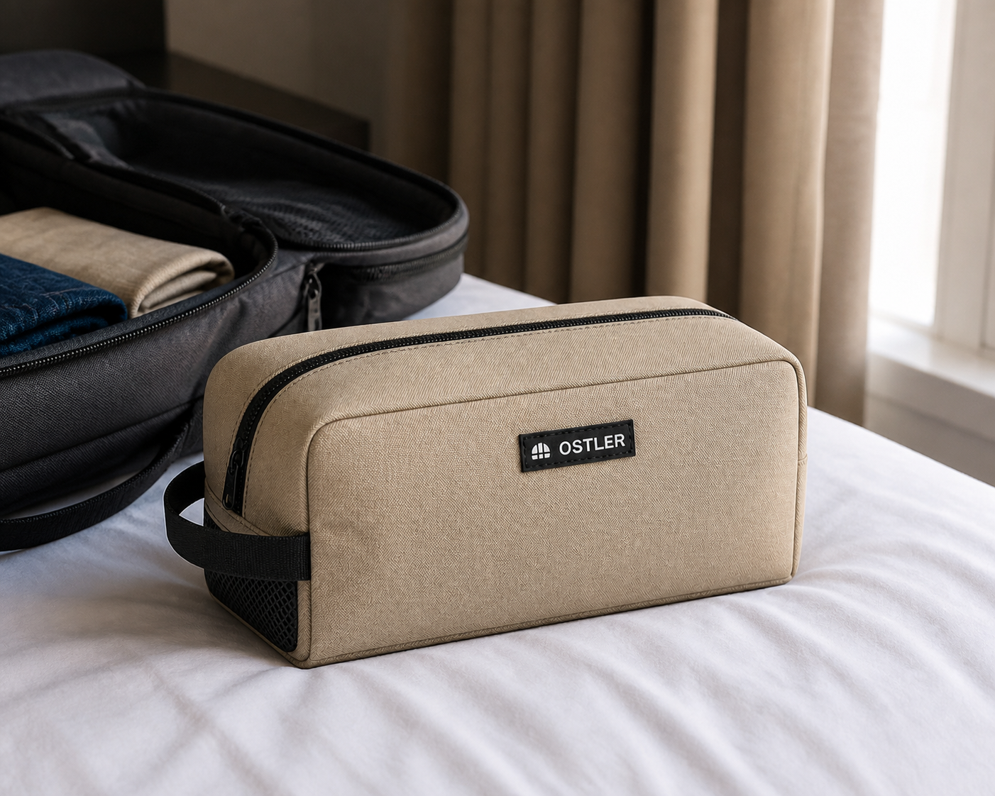 Kit Shoe Bag in Sand, lifestyle view