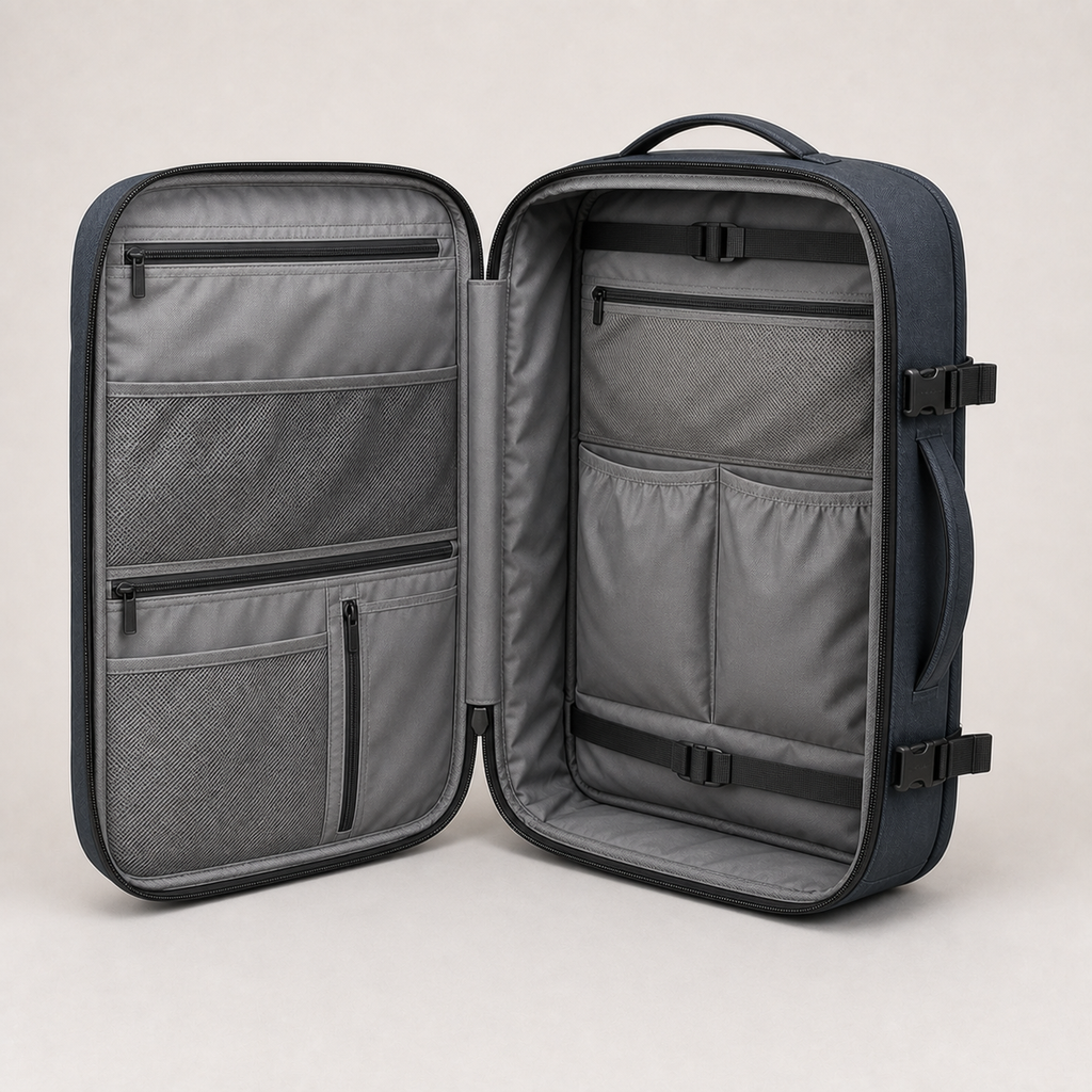 Transit Travel Pack 35L in Slate, open view